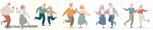 vector of a old couple dancing happily together holding hands
