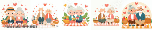 vector of a old couple having a picnic together happily