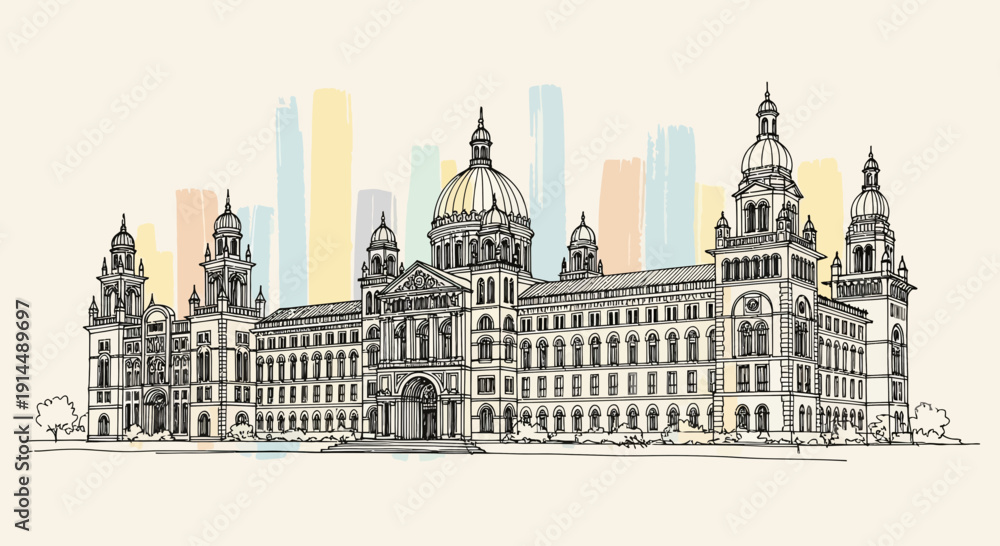 Obraz premium glasgow city chambers, architectural drawing, colorful background