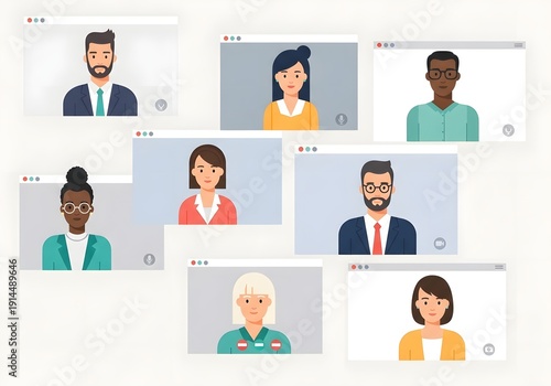 Wallpaper Mural Virtual Meeting Collaboration: a group of diverse individuals engage in a virtual meeting, showcasing modern business communication and teamwork. Torontodigital.ca