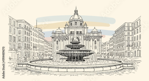 fountain in rome, italy, st peter's basilica, european architecture