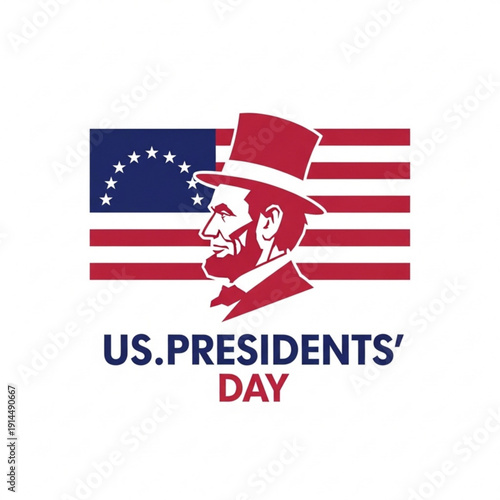 A vector graphic illustration of Abraham Lincoln's head in front of the American flag, celebrating US Presidents' Day