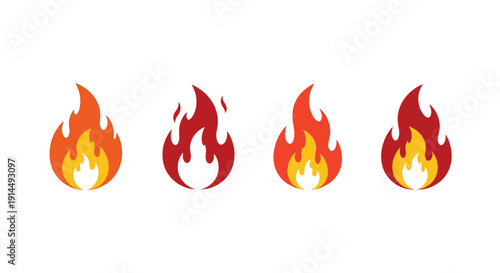 Fire Flame Line art flat abstract color vector