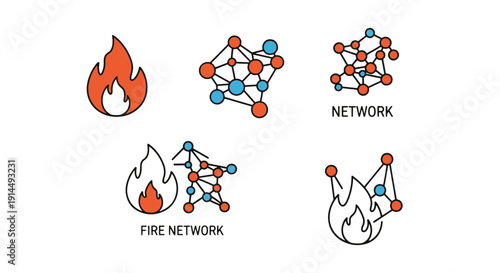 Fire Network Line creative tone color illustration