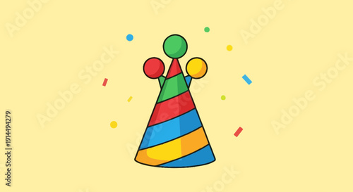 Vibrant party hat with colorful confetti celebrating joyful moments