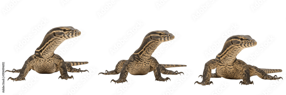 Obraz premium Roughneck Monitor (Varanus rudicollis) Isolated on White Background, Full Body African Monitor Lizard Standing on White Floor, Exotic Terrestrial Reptile Cutout, Wildlife Stock Photo Image