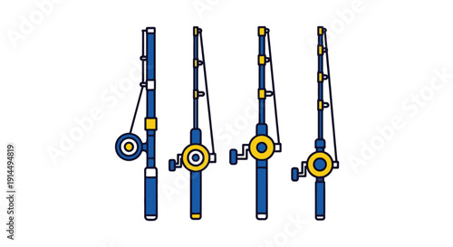 Fishing Rod Line art flat abstract color vector