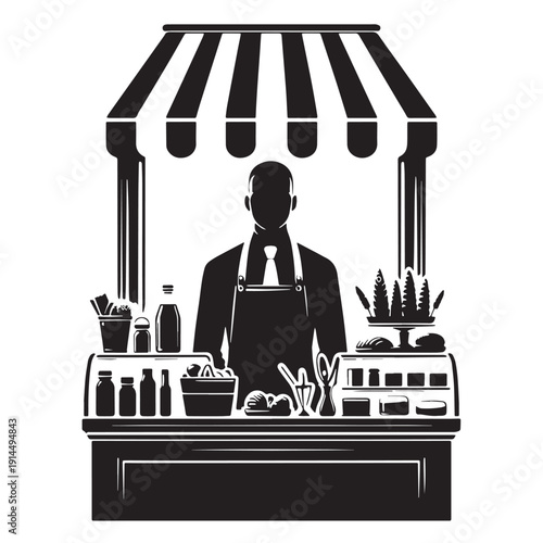 Black Shopkeeper selling  Silhouette Vector, High Quality Illustration on White Background