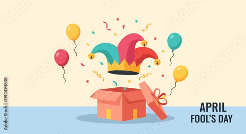 Vibrant April Fool's Day celebration with colorful jester hat