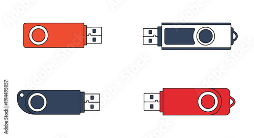 Flash Drive Line art minimal graphic color vector