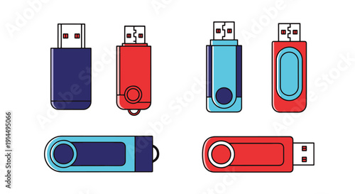 Flash Drive Line art soft tone color vector