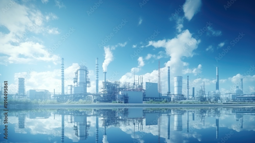 Obraz premium factory use clean energy, industrial, factory, pollution, technology, environment, energy, gas, chimney, plant, chemical, manufacturing, engineering, fuel, petrochemical