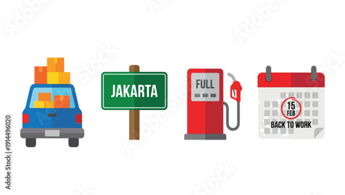 Post Eid Return Travel Arus Balik Icon Set