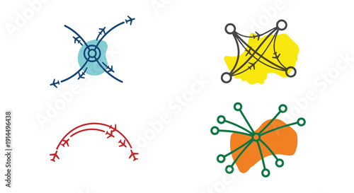 Flight Path Map Line simple minimal color illustration