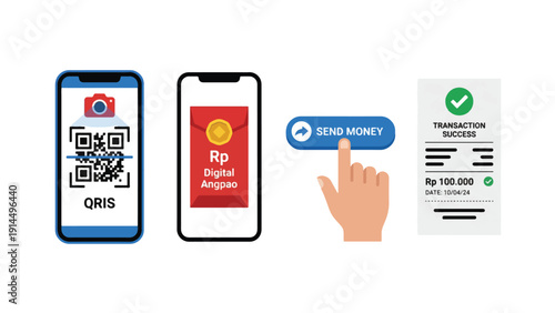 Digital Eid Money Transfer and Payment Transaction Icon Set