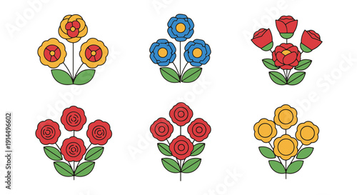 Flower Bouquet Line creative abstract color vector