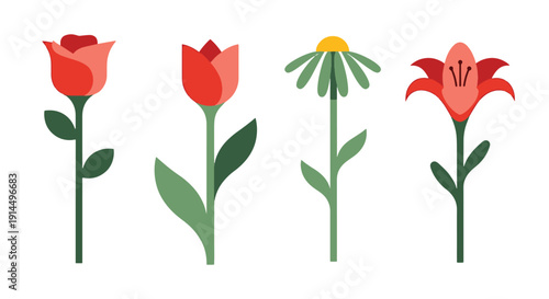 Flower Stem Line art soft clean color vector