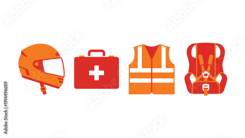 Mudik Travel Safety Gear and Protection Equipment Icon Set