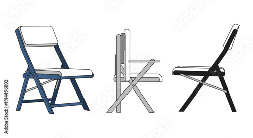 Folding Chair Line art vector set soft tone illustration