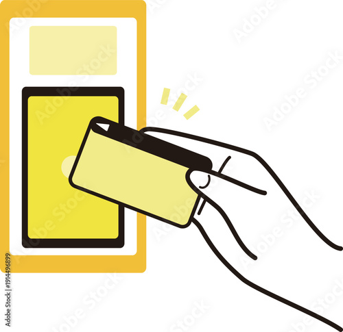 Illustration of a Hand Making a Touch Payment with a Credit Card. Image for Contactless Payment and Cashless Life