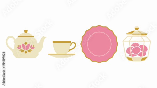 Vintage Tea Set and Dining Ware Icon Set