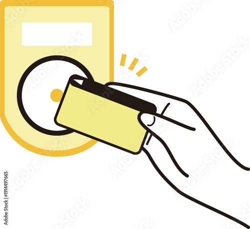 Illustration of a Hand Making a Touch Payment with a Credit Card. Image for Contactless Payment and Cashless Life