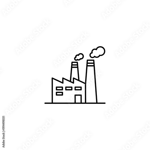 Industrial Factory with Smog Emissions and Pollution Effect in a Minimalist Line Art Style