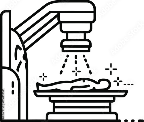 A simple line drawing of a 3d printer creating an object on a platform.