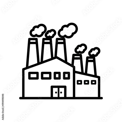 Industrial Factory with Multiple Smoke Stacks Emitting Pollutants in a Commercial Setting
