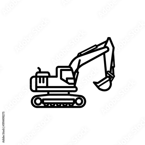 Minimalist Line Art Illustration of an Excavator for Construction and Engineering Designs