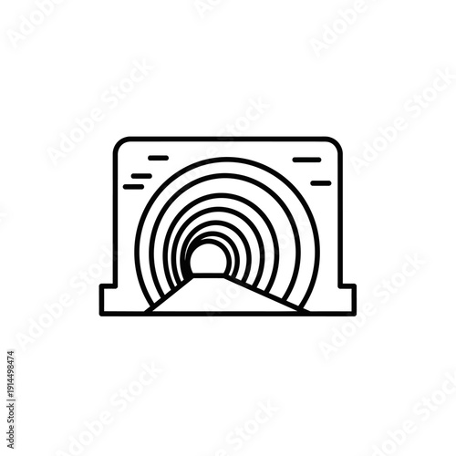 Minimalist Line Drawing of a Tunnel Entrance with a Rounded Archway