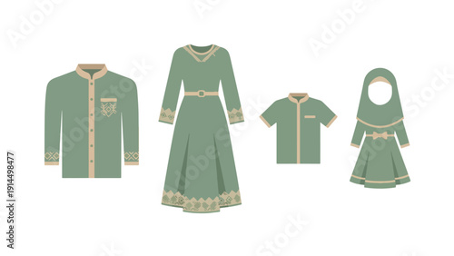 Sage Green Matching Family Sarimbit Eid Fashion Icon Set