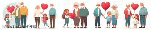 vector of grandparent standing giving grandchild love balloon