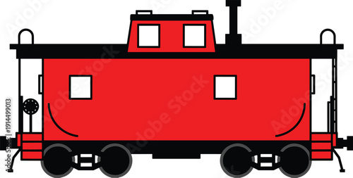 Red train locomotive illustration, vintage railway engine vector icon, transportation vehicle design, classic rail transport cartoon isolated on white background