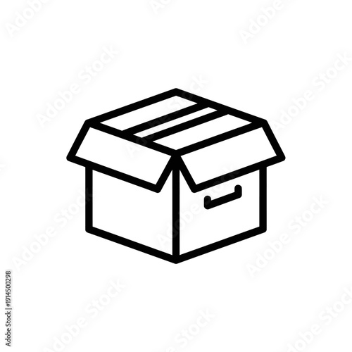 Minimalist Line Art Illustration of an Open Cardboard Storage Box for Packaging or Moving