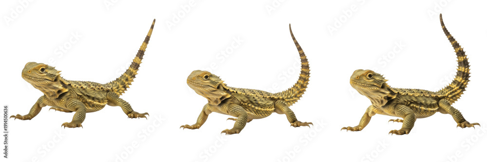Obraz premium Uromastyx Lizard (Uromastyx aegyptia) Isolated on White Background, Full Body Spiny-Tailed Lizard Standing on White Floor, Desert Reptile Cutout, Exotic Pet Lizard Stock Photo Image