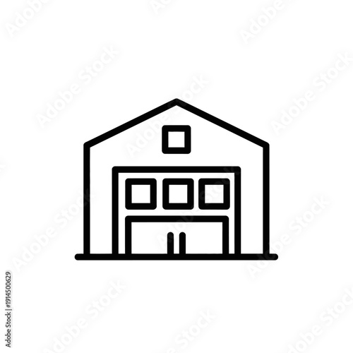 Minimalist Black and White Icon of a Modern Garage Building for Commercial Use