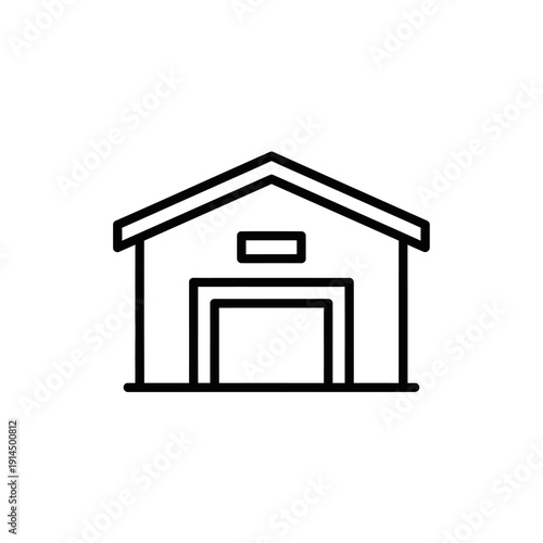 Minimalist Black and White Line Drawing of a Garage or Storage Building