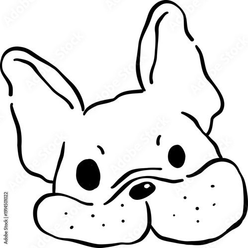 Excited Face French Bulldog outline Hand Drawn