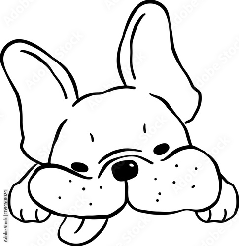 Sleepy Tired Face French Bulldog Tongue Out outline Hand Drawn