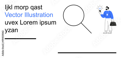 Innovation presentation, business solutions, idea generation, corporate training, search concepts, digital communication. Man holding a light bulb. Innovation presentation and business solutions