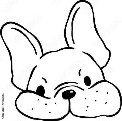 Upset Face French Bulldog outline Hand Drawn