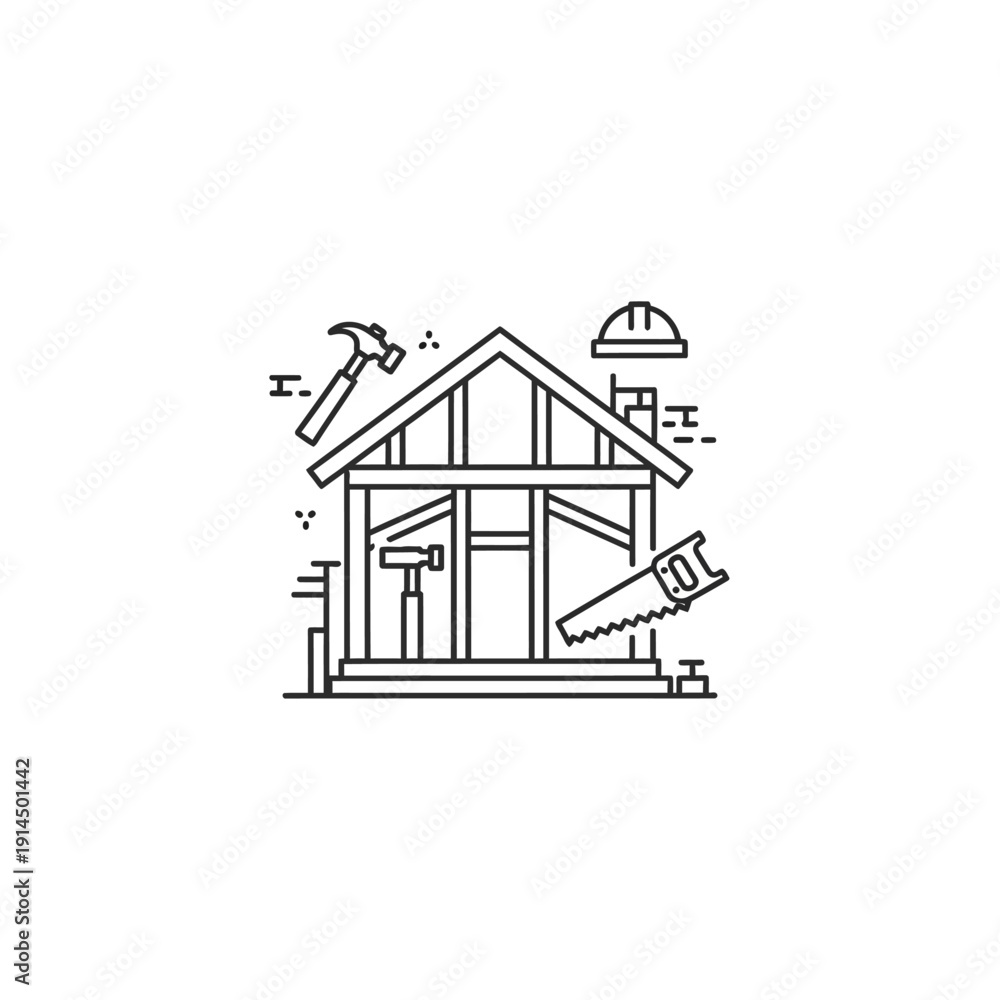 Fototapeta premium Construction and House Building Process with Tools and Equipment