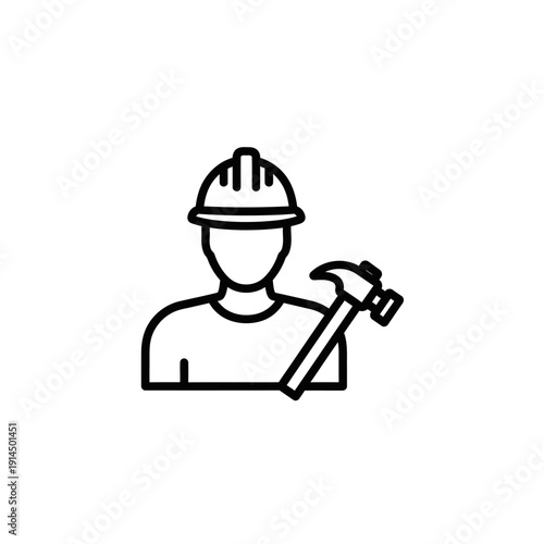 Construction Worker with Helmet and Hammer - Skilled Building Professional Image