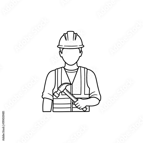 Construction Worker with Safety Helmet and Tool in Hand, Industry Workforce Image