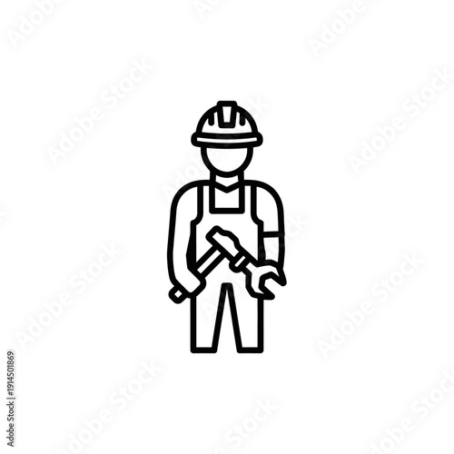 Male Construction Worker Holding Wrench in Safety Helmet and Overalls