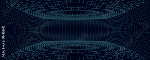 Perspective grid background. Empty futuristic digital box room