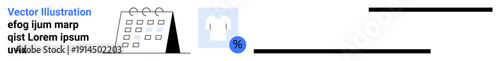 E-commerce, marketing, sales campaigns, promotions, planning, retail business. A calendar, shirt and percentage discount symbol. E-commerce and marketing concept for promotions planning