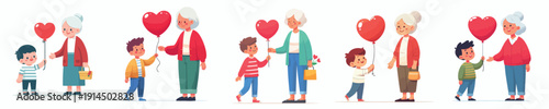 vector of grandma standing giving grandchild love balloon