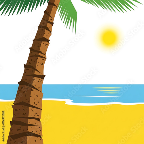 Palm Tree by Sunny Beach with Ocean and Golden Sand